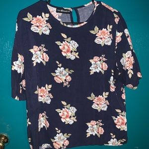 Navy shirt with pink flowers